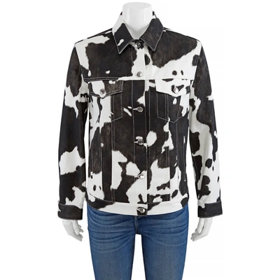 Burberry Black Pattern Prestwick Cow Print Denim Jacket, Brand Size 10 (us Size 8) In Black,blue