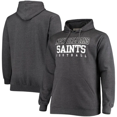FANATICS FANATICS BRANDED HEATHERED CHARCOAL NEW ORLEANS SAINTS BIG & TALL PRACTICE PULLOVER HOODIE