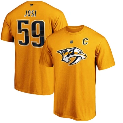 Fanatics Men's Roman Josi Gold Nashville Predators Authentic Stack Player Name And Number T-shirt