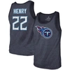 MAJESTIC MAJESTIC THREADS DERRICK HENRY NAVY TENNESSEE TITANS NAME & NUMBER TRI-BLEND TANK TOP
