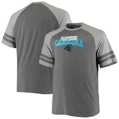 Fanatics Men's Big And Tall Charcoal, Heathered Gray Carolina Panthers Two-stripe Tri-blend Raglan T-shirt In Charcoal,heathered Gray