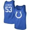 MAJESTIC FANATICS BRANDED SHAQUILLE LEONARD ROYAL INDIANAPOLIS COLTS NAME & NUMBER TRI-BLEND TANK TOP
