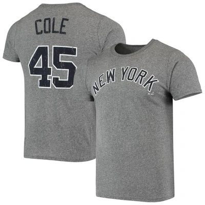MAJESTIC MAJESTIC THREADS GERRIT COLE HEATHERED GRAY NEW YORK YANKEES NAME & NUMBER TRI-BLEND T-SHIRT