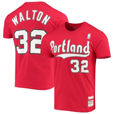 Mitchell & Ness Bill Walton Red Portland Trail Blazers Hardwood Classics Player Name & Number T-shir