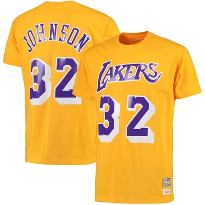 Mitchell & Ness Youth Boys Magic Johnson Gold Los Angeles Lakers Hardwood Classics Name And Number T-shirt In Gold-tone