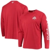 COLUMBIA COLUMBIA SCARLET OHIO STATE BUCKEYES TERMINAL TACKLE OMNI-SHADE RAGLAN LONG SLEEVE T-SHIRT