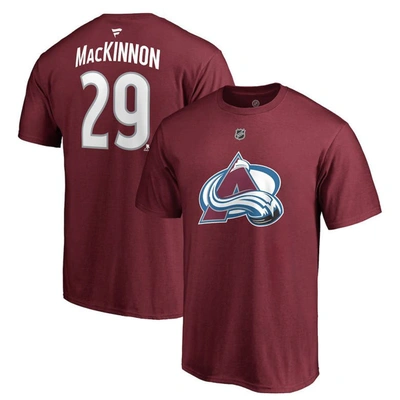 Fanatics Men's Nathan Mackinnon Burgundy Colorado Avalanche Team Authentic Stack Name And Number T-shirt