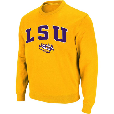 Colosseum Men's Gold-tone Lsu Tigers Arch Logo Crew Neck Sweatshirt