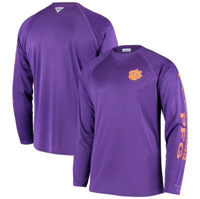 Columbia Pfg Purple Clemson Tigers Terminal Tackle Omni-shade Long Sleeve T-shirt