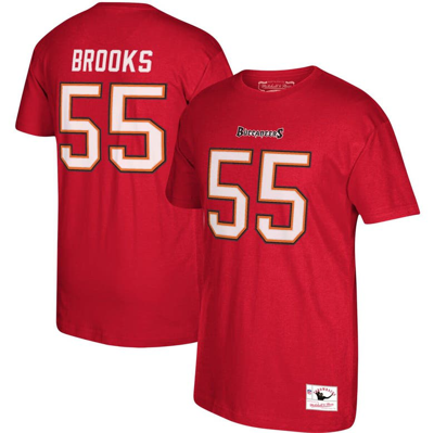 Mitchell & Ness Derrick Brooks Red Tampa Bay Buccaneers Retired Player Logo Name & Number T-shirt