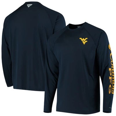 Columbia Men's Pfg Navy West Virginia Mountaineers Terminal Tackle Omni-shade Long Sleeve T-shirt