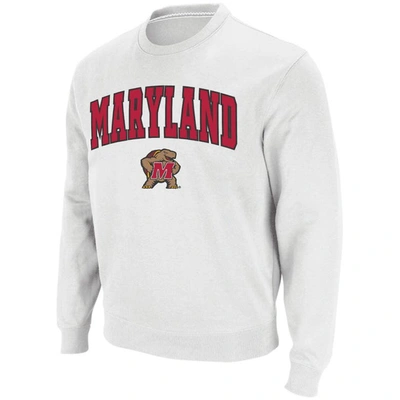 Colosseum Men's  White Maryland Terrapins Arch And Logo Crew Neck Sweatshirt