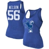 MAJESTIC MAJESTIC THREADS QUENTON NELSON HEATHERED ROYAL INDIANAPOLIS COLTS NAME & NUMBER TRI-BLEND TANK TOP