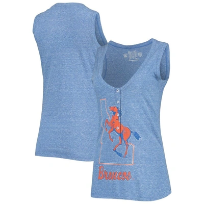 Retro Brand Women's Heathered Royal Boise State Broncos Relaxed Henley Tri-blend V-neck Tank Top