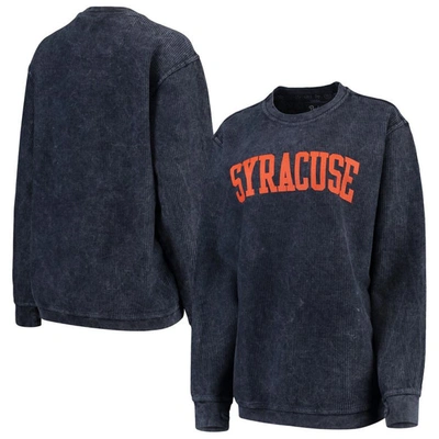 Pressbox Women's Navy Syracuse Orange Comfy Cord Vintage-like Wash Basic Arch Pullover Sweatshirt