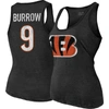 Majestic Women's Joe Burrow Black Cincinnati Bengals Name Number Tri-blend Tank Top In Black