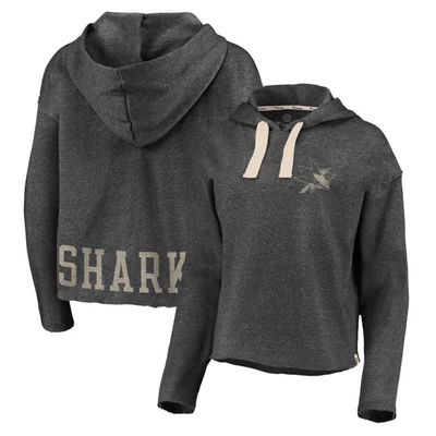 Fanatics Branded Heathered Charcoal San Jose Sharks Cropped Raw Edge Pullover Hoodie