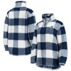 G-III 4HER BY CARL BANKS G-III 4HER BY CARL BANKS DEEP SEA BLUE/WHITE SEATTLE KRAKEN PLAID SHERPA QUARTER-ZIP JACKET