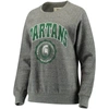 PRESSBOX PRESSBOX HEATHERED GRAY MICHIGAN STATE SPARTANS EDITH VINTAGE KNOBI PULLOVER SWEATSHIRT