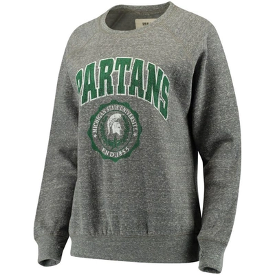 Pressbox Women's Heathered Gray Michigan State Spartans Edith Vintage-like Knobi Pullover Sweatshirt