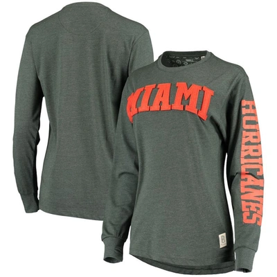 Pressbox Women's Miami Hurricanes Two-hit Canyon Long Sleeve T-shirt In Green