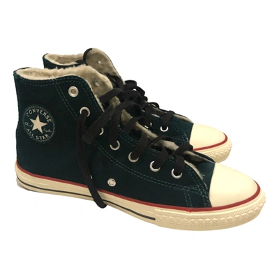 Pre-owned Converse Leather Trainers In Green