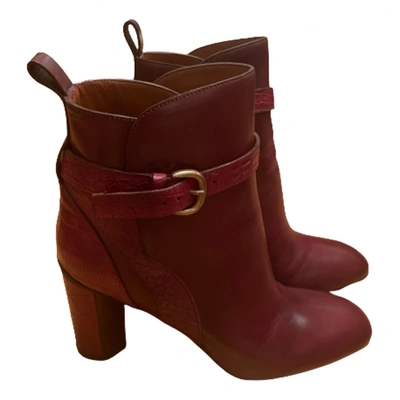 Pre-owned Sartore Leather Ankle Boots In Burgundy