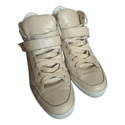 Pre-owned Elisabetta Franchi Leather Trainers In Beige