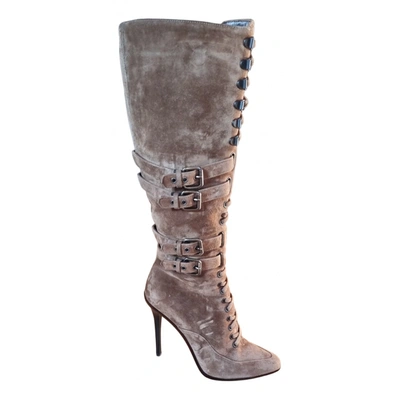 Pre-owned Le Silla Velvet Boots In Camel