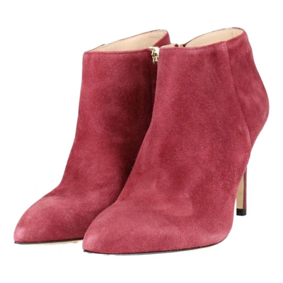 Pre-owned Furla Leather Ankle Boots In Burgundy