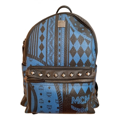 Pre-owned Mcm Stark Leather Backpack In Blue