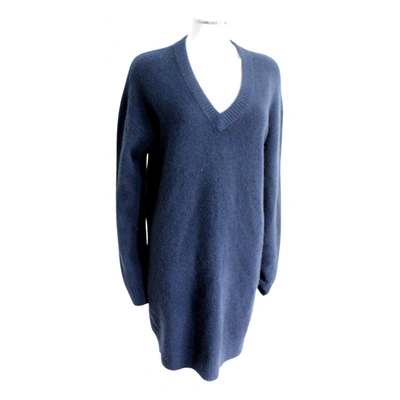Pre-owned Balenciaga Wool Mid-length Dress In Navy