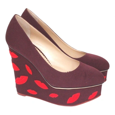 Pre-owned Charlotte Olympia Cloth Heels In Burgundy