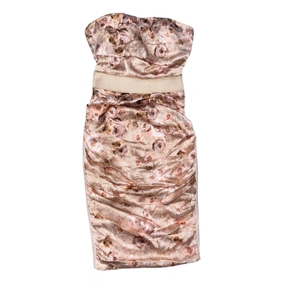 Pre-owned Elisabetta Franchi Silk Mid-length Dress In Beige