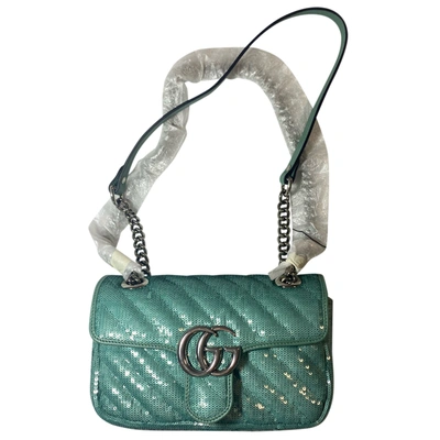 Pre-owned Gucci Gg Marmont Flap Silk Crossbody Bag In Blue