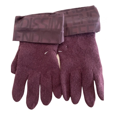 Pre-owned Fendissime Wool Gloves In Burgundy