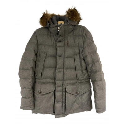 Pre-owned Moncler Fur Hood Wool Coat In Grey