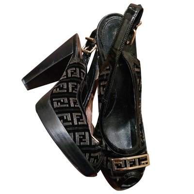 Pre-owned Fendi Velvet Sandals In Black