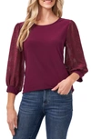 Cece Lace Sleeve Stretch Crepe Blouse In Deep Marsala
