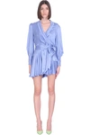 Zimmermann Belted Silk Wrap Dress In Cyan