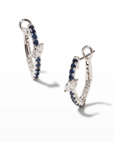 Frederic Sage Marquise Center Diamond And Blue Sapphire Hoop Earrings
