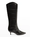 SCHUTZ MARYANA CROC-EMBOSSED LEATHER BOOTS