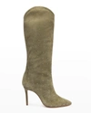 Schutz Women's Maryana Pointed Toe Studded High Heel Tall Boots In Aspen Green