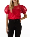 English Factory Organza Check Puff-sleeve Top In Red
