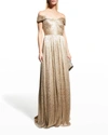 AIDAN MATTOX OFF-THE-SHOULDER METALLIC GOWN