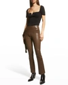 Sprwmn High-waist Flare-leg Cropped Leather Leggings In Cocoa