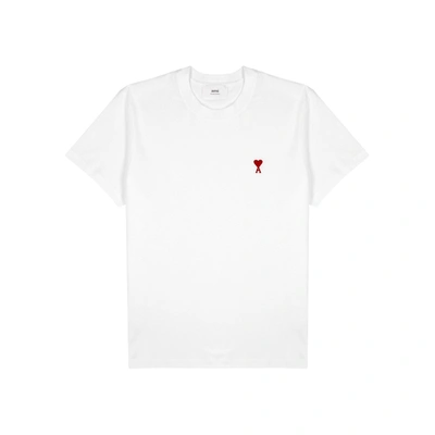 Ami Alexandre Mattiussi Mens Ami Paris De Coeur Embroidered Branding Regular-fit Stretch-organic Cotton T-shirt In White
