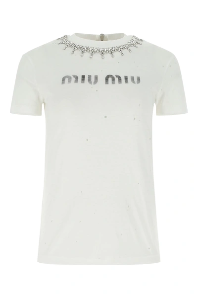 Miu Miu White Cotton And Modal T-shirt  White  Donna S