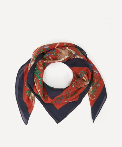Drake's Unicorn Print Wool-silk Square Bandana In Navy Burgundy