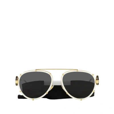 Versace Ve2232 Logo-engraved Aviator Sunglasses In Grey,white